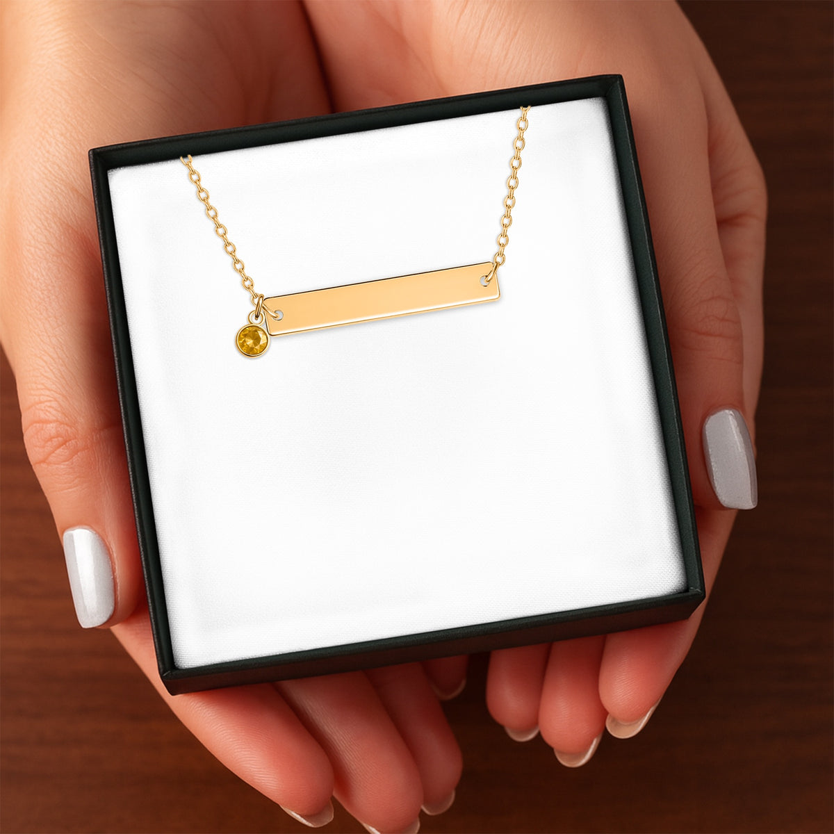 Horizontal Bar Necklace with Birthstone
