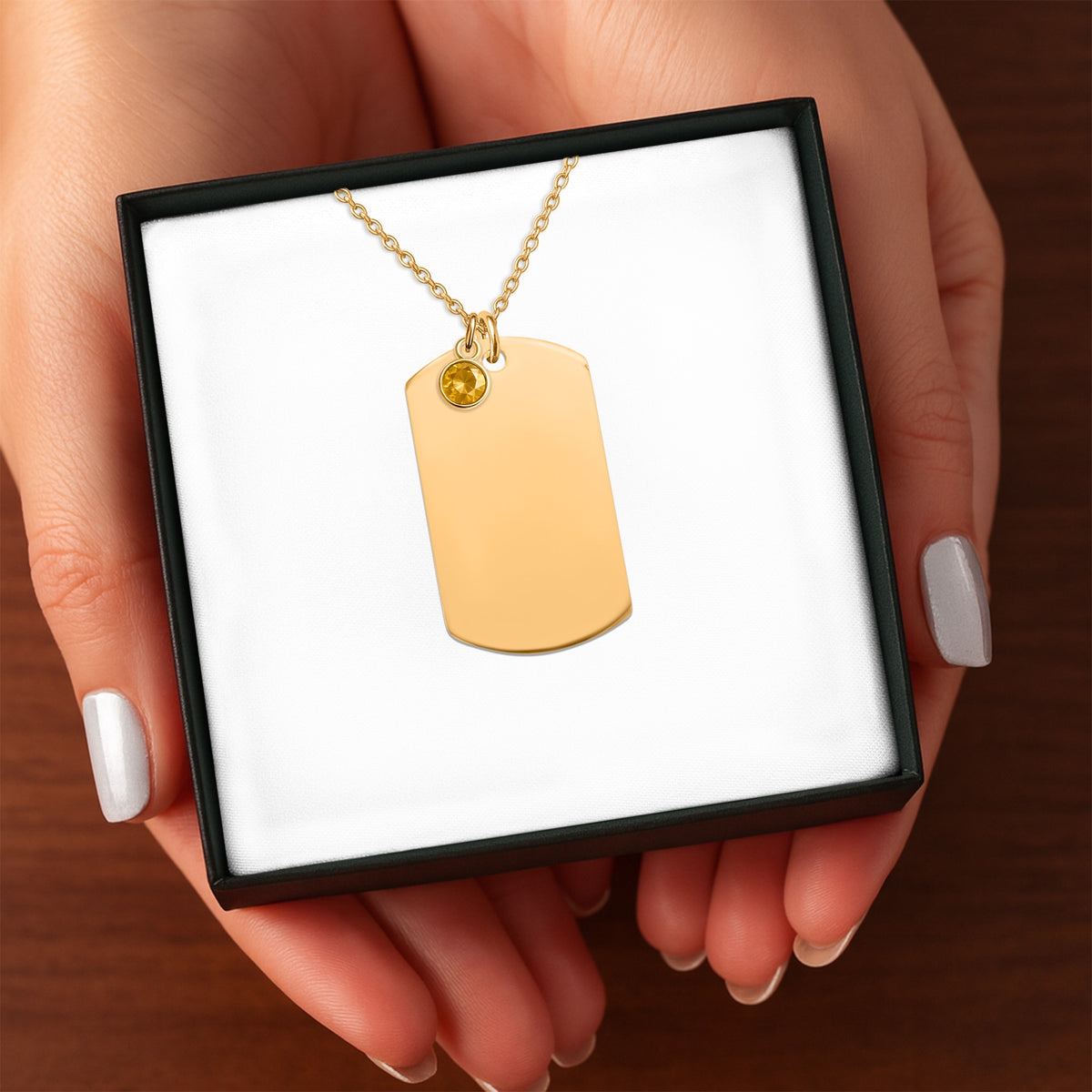 Tag Necklace with Birthstone